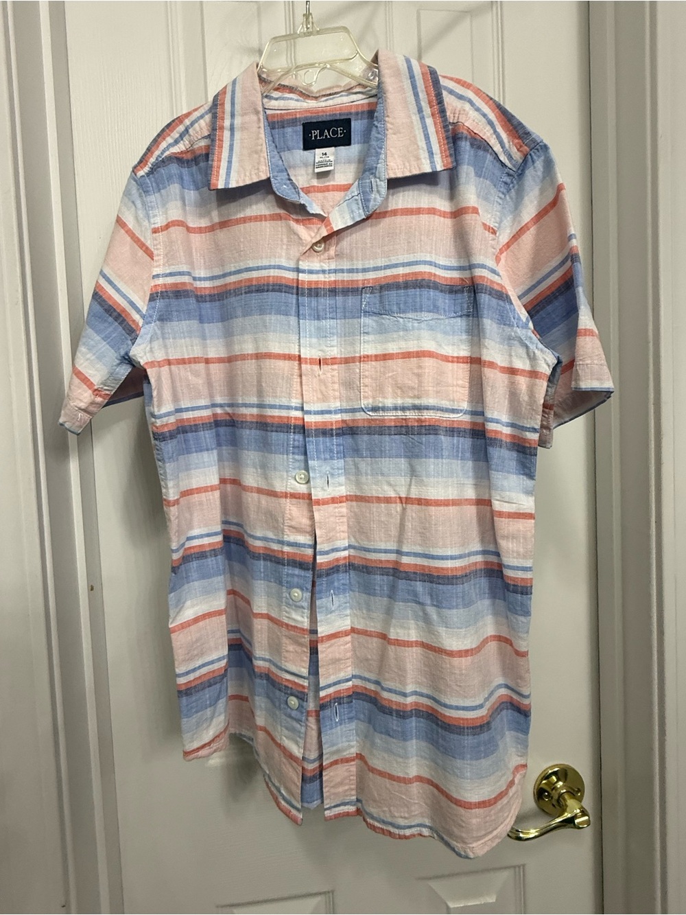 The Children's Place Kid’s Short-Sleeve Striped Camp Shirt - Blue & Coral